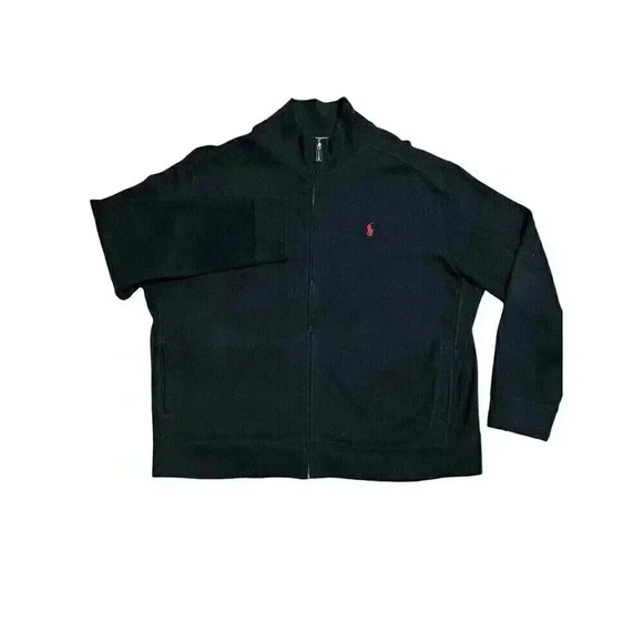 Polo Ralph Lauren Sweater Mens XXL Black Full Zip Pockets Long Sleeve 2XL - Picture 1 of 11